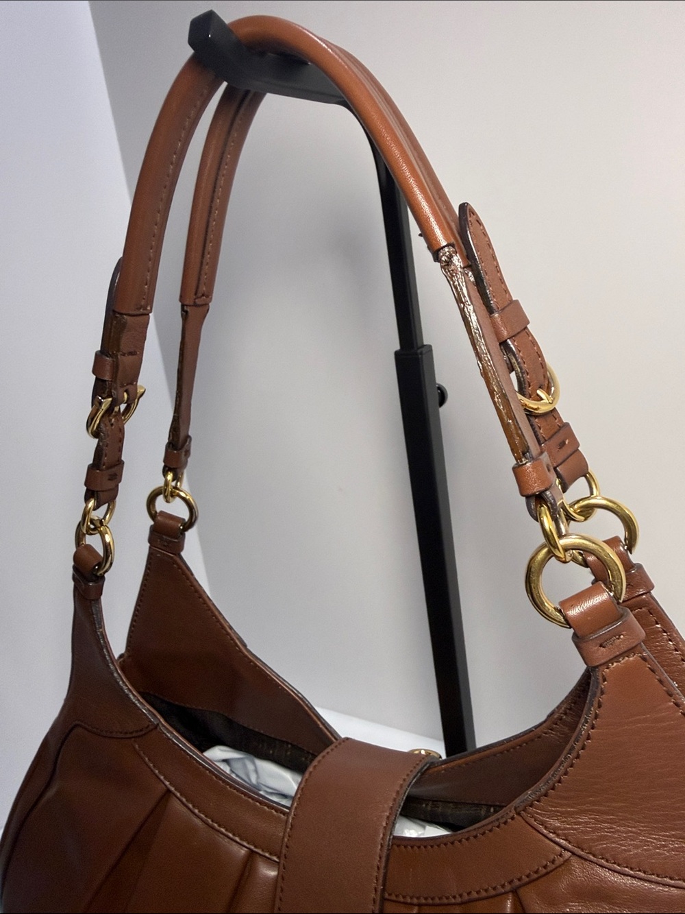 Salvatore Ferragamo Gancini Pleated Leather Hobo Bag - Picture 5 of 12